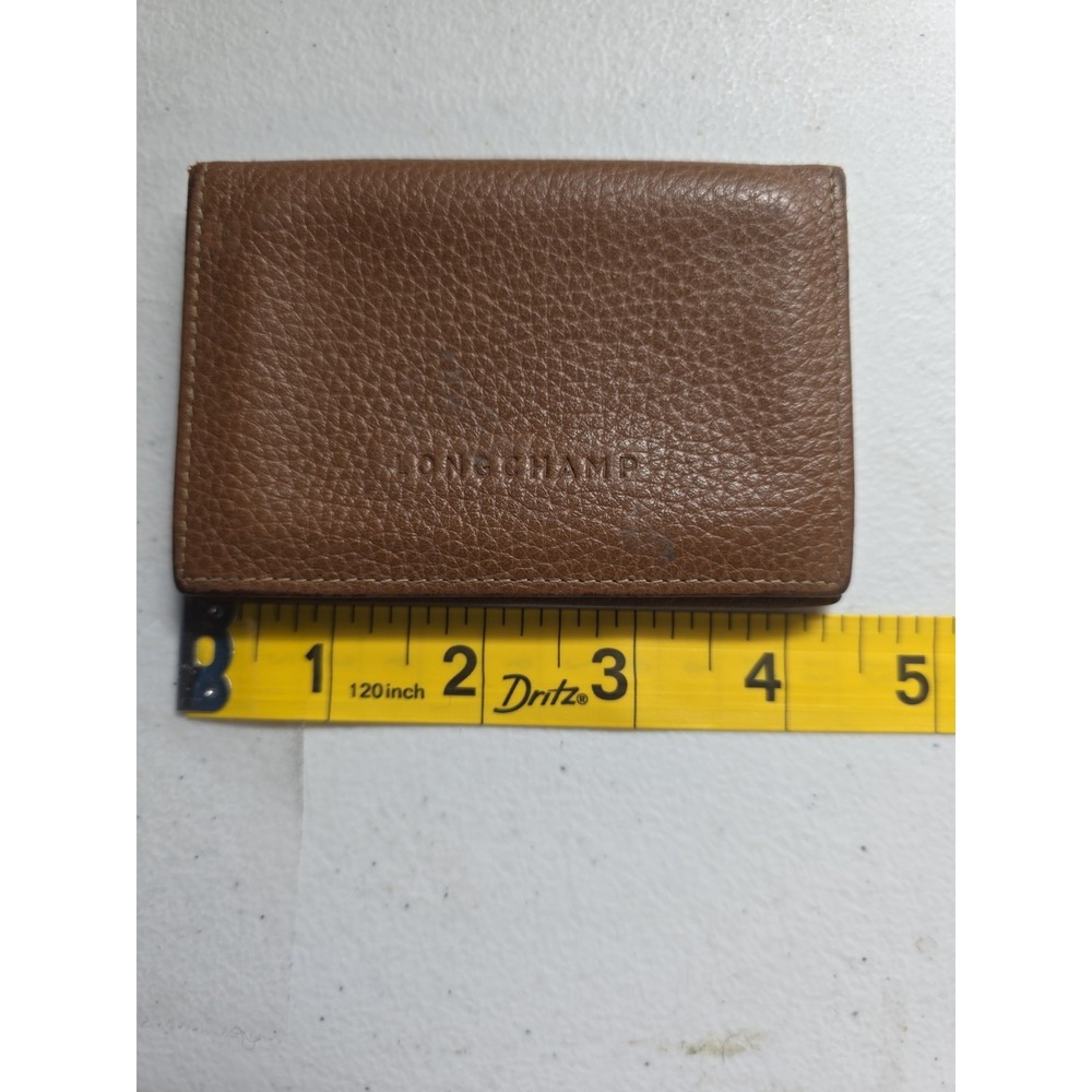 Longchamp Le Foulonne Bifold Card Holder Leather Wallet Pebbled Brown